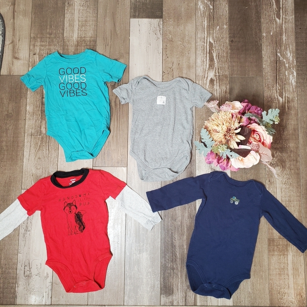 100% Cotton Baby Toddler Boy Onesie Bodysuit Bundle Size 18m 4pc EUC